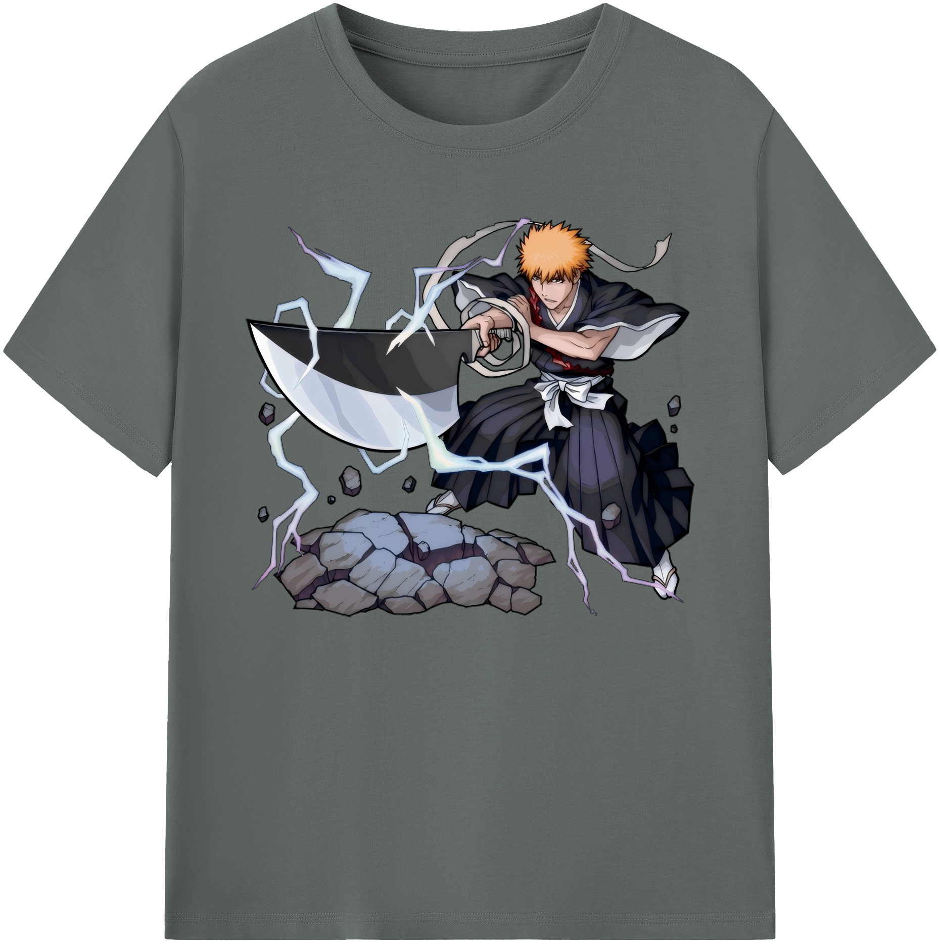 （画像用） ブリーチ 黒崎一護（くろさき いちご）BLEACH Kurosaki Ichigo 綿100％ メンズ半袖Tシャツ｜肌触りやわらか＆通気性